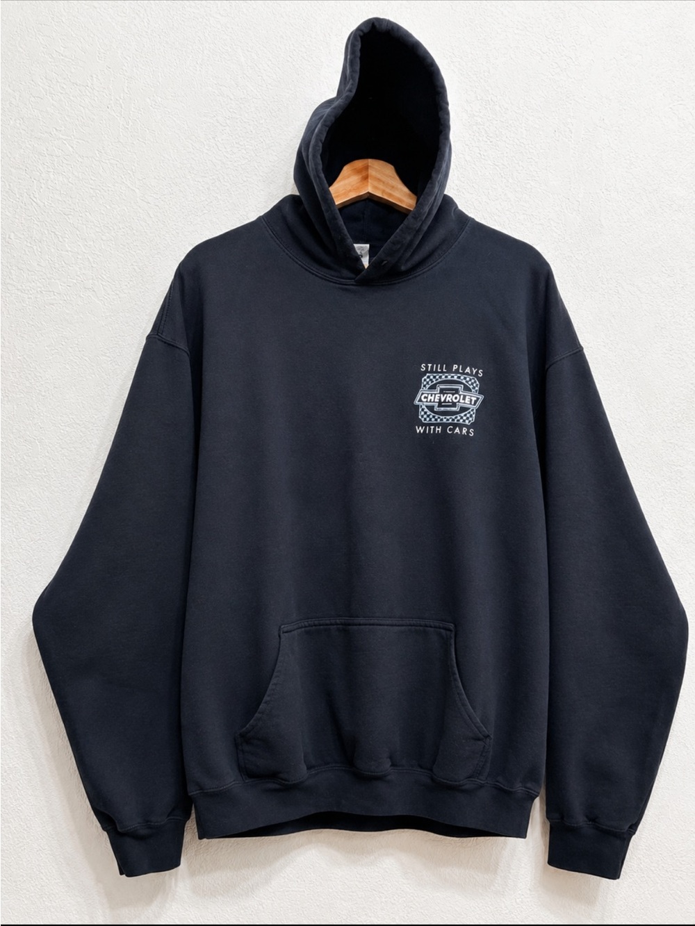 Gildan Black Pullover Hoodie with Small Chevrolet Chest Graphic